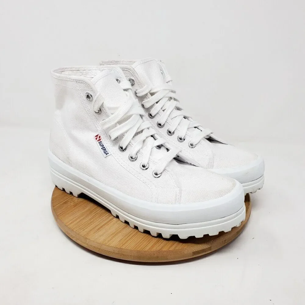 Superga Platform‎ Shoes Womens 8 White Canvas High Chunky Lug Sole Sneaker